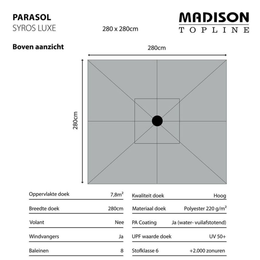 Madison Parasol Syros Luxe Grey 280 x 280 cm
